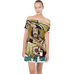 Buddy Christ Off Shoulder Chiffon Dress by Valentinaart
