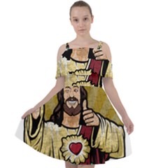 Buddy Christ Cut Out Shoulders Chiffon Dress by Valentinaart