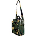 Tropical vintage yellow hibiscus floral green leaves seamless pattern black background. Crossbody Day Bag View1
