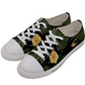 Tropical vintage yellow hibiscus floral green leaves seamless pattern black background. Women s Low Top Canvas Sneakers View2