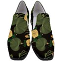 Tropical vintage yellow hibiscus floral green leaves seamless pattern black background. Women Slip On Heel Loafers View1