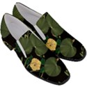 Tropical vintage yellow hibiscus floral green leaves seamless pattern black background. Women Slip On Heel Loafers View3