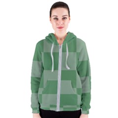 Green Gingham Check Squares Pattern Women s Zipper Hoodie by yoursparklingshop