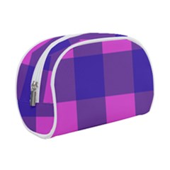Blue And Pink Buffalo Plaid Check Squares Pattern Make Up Case (small) by yoursparklingshop