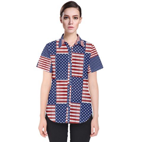 Red White Blue Stars And Stripes Women s Short Sleeve Shirt by yoursparklingshop