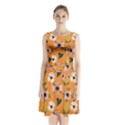 Flower Orange Pattern Floral Sleeveless Waist Tie Chiffon Dress View1