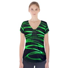 Green Light Painting Zig-zag Short Sleeve Front Detail Top by Dutashop