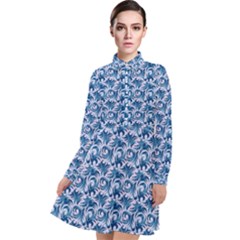Blue Pattern Scrapbook Long Sleeve Chiffon Shirt Dress by Dutashop