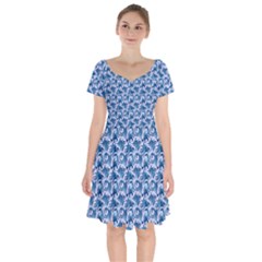 Blue Pattern Scrapbook Short Sleeve Bardot Dress by Dutashop