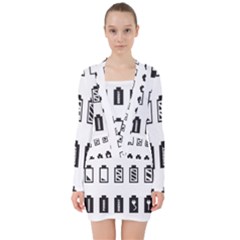 Battery Icons Charge V-neck Bodycon Long Sleeve Dress by Dutashop