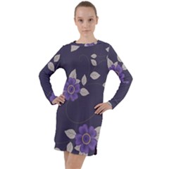 Purple Flowers Long Sleeve Hoodie Dress by goljakoff