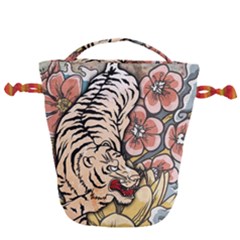 White Tiger Drawstring Bucket Bag by ExtraGoodSauce