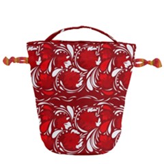 Red Ethnic Flowers Drawstring Bucket Bag by Eskimos