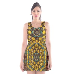 Mandala Faux Artificial Leather Among Spring Flowers Scoop Neck Skater Dress by pepitasart