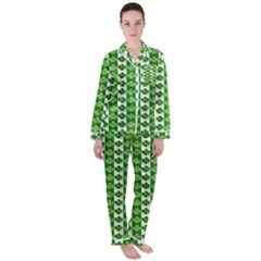 Clover Leaf Shamrock St Patricks Day Satin Long Sleeve Pajamas Set by Dutashop