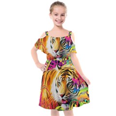 Tiger In The Jungle Kids  Cut Out Shoulders Chiffon Dress by icarusismartdesigns