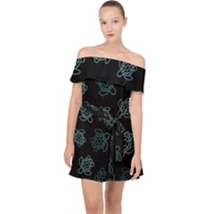 Blue Turtles On Black Off Shoulder Chiffon Dress by contemporary