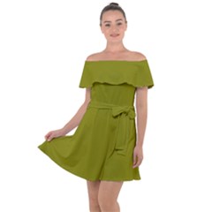 Color Olive Off Shoulder Velour Dress by Kultjers