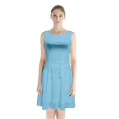 Color Sky Blue Sleeveless Waist Tie Chiffon Dress by Kultjers
