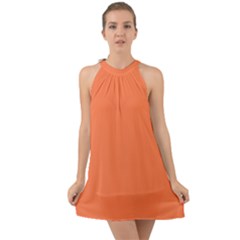 Color Coral Halter Tie Back Chiffon Dress by Kultjers