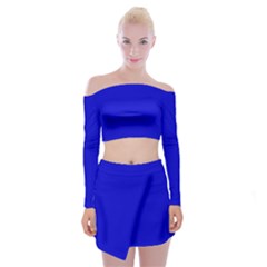 Color Medium Blue Off Shoulder Top With Mini Skirt Set by Kultjers