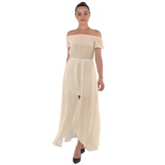 Color Blanched Almond Off Shoulder Open Front Chiffon Dress by Kultjers