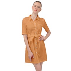 Color Sandy Brown Belted Shirt Dress by Kultjers