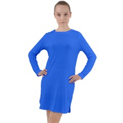 Color Deep Electric Blue Long Sleeve Hoodie Dress by Kultjers