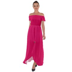 Color Ruby Off Shoulder Open Front Chiffon Dress by Kultjers