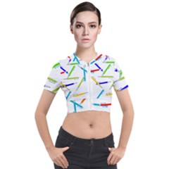 Pen Pencil Color Write Tool Short Sleeve Cropped Jacket by Dutashop