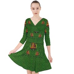 Lady Cartoon Love Her Tulips In Peace Quarter Sleeve Front Wrap Dress by pepitasart
