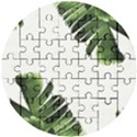 Green banana leaves Wooden Puzzle Round View1