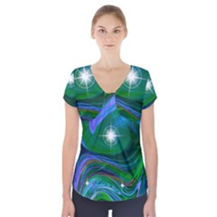 Night Sky Short Sleeve Front Detail Top by LW41021