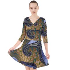 Sea Of Wonder Quarter Sleeve Front Wrap Dress by LW41021