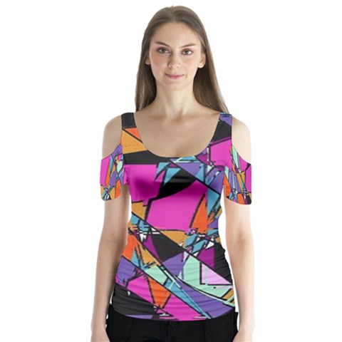 Abstract Butterfly Sleeve Cutout Tee  by LW41021