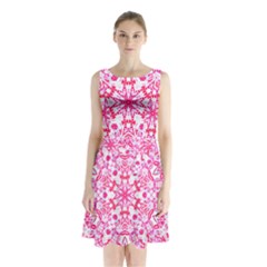Pink Petals Sleeveless Waist Tie Chiffon Dress by LW323