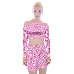 Pink Petals Off Shoulder Top With Mini Skirt Set by LW323