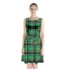 Green Clover Sleeveless Waist Tie Chiffon Dress by LW323