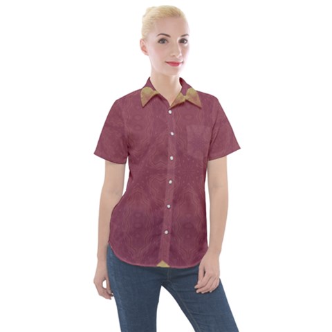 Misty Rose Women s Short Sleeve Pocket Shirt by LW323