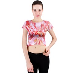 Cherry Blossom Cascades Abstract Floral Pattern Pink White  Crew Neck Crop Top by CrypticFragmentsDesign