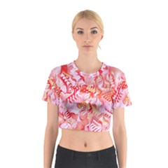 Cherry Blossom Cascades Abstract Floral Pattern Pink White  Cotton Crop Top by CrypticFragmentsDesign