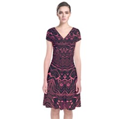 Burgundy Short Sleeve Front Wrap Dress by LW323