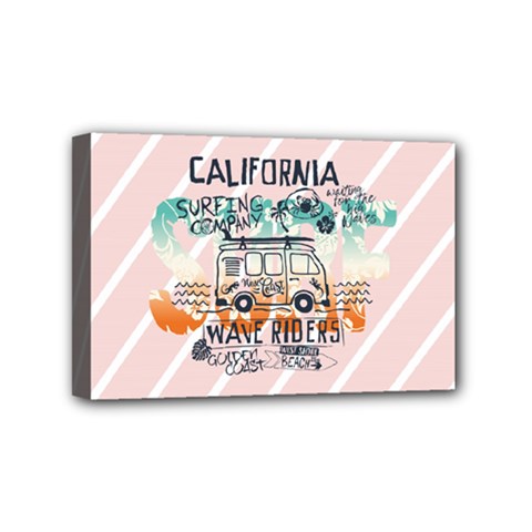 California Surfer Van Mini Canvas 6  X 4  (framed) by Wanni