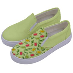 Vector Fruits Pattern, Pastel Colors, Yellow Background Kids  Canvas Slip Ons by Casemiro