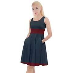 Navy Blue Red Stripe Crest Knee Length Skater Dress With Pockets by Abe731