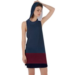 Navy Blue Red Stripe Crest Racer Back Hoodie Dress by Abe731
