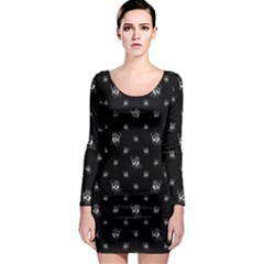 Black And White Funny Monster Print Pattern Long Sleeve Bodycon Dress by dflcprintsclothing