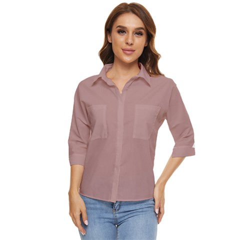 Color Rosy Brown Women s Quarter Sleeve Pocket Shirt by Kultjers