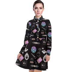 Small Witch Goth Pastel Print Long Sleeve Chiffon Shirt Dress by InPlainSightStyle