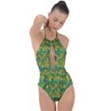 Love To The Flowers And Colors In A Beautiful Habitat Plunge Cut Halter Swimsuit View1